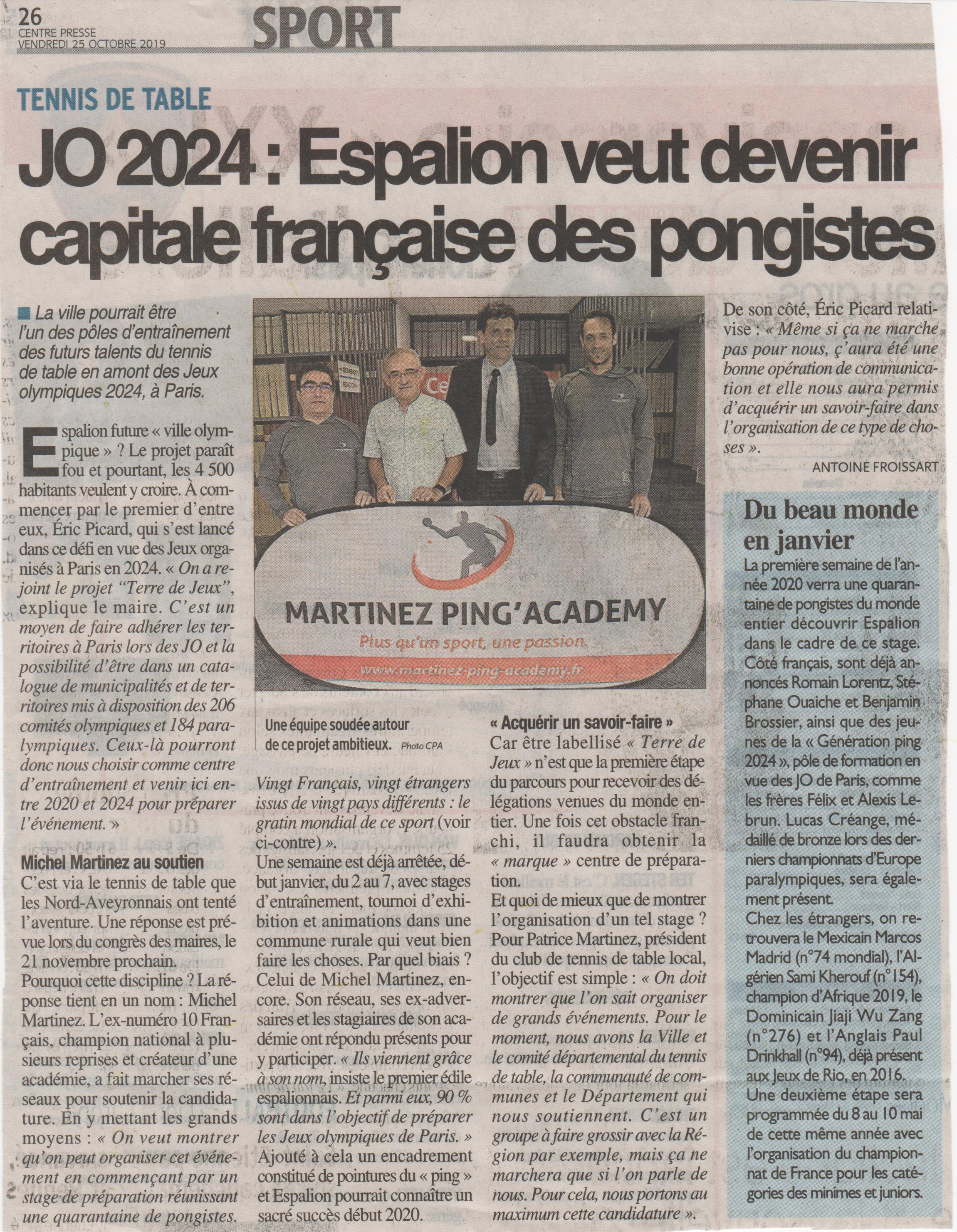 Tennis de table JO 2024 : Espalion veut devenir capitale française des pongistes